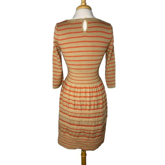 KNITTED & KNOTTED Anthropologie Elodie Tan Orange Stripe Sweater Dress Large - Picture 3 of 11